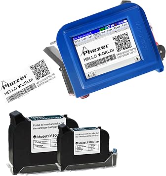 Phezer 1 Set PC11 Mini Inkjet Printer for Any Surface, add 1 Pcs Original Solvent Ink Cartridge Black