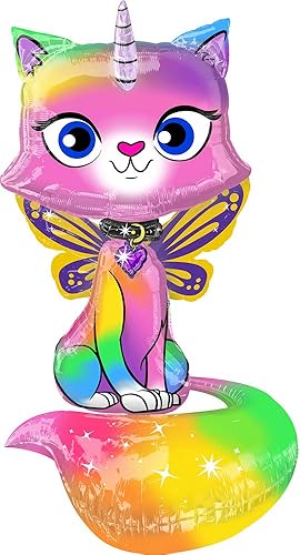 Anagram International Rainbow Butterfly Unicorn Kitty Air Walker Globo de aluminio, 44 pulgadas de alto, multicolor