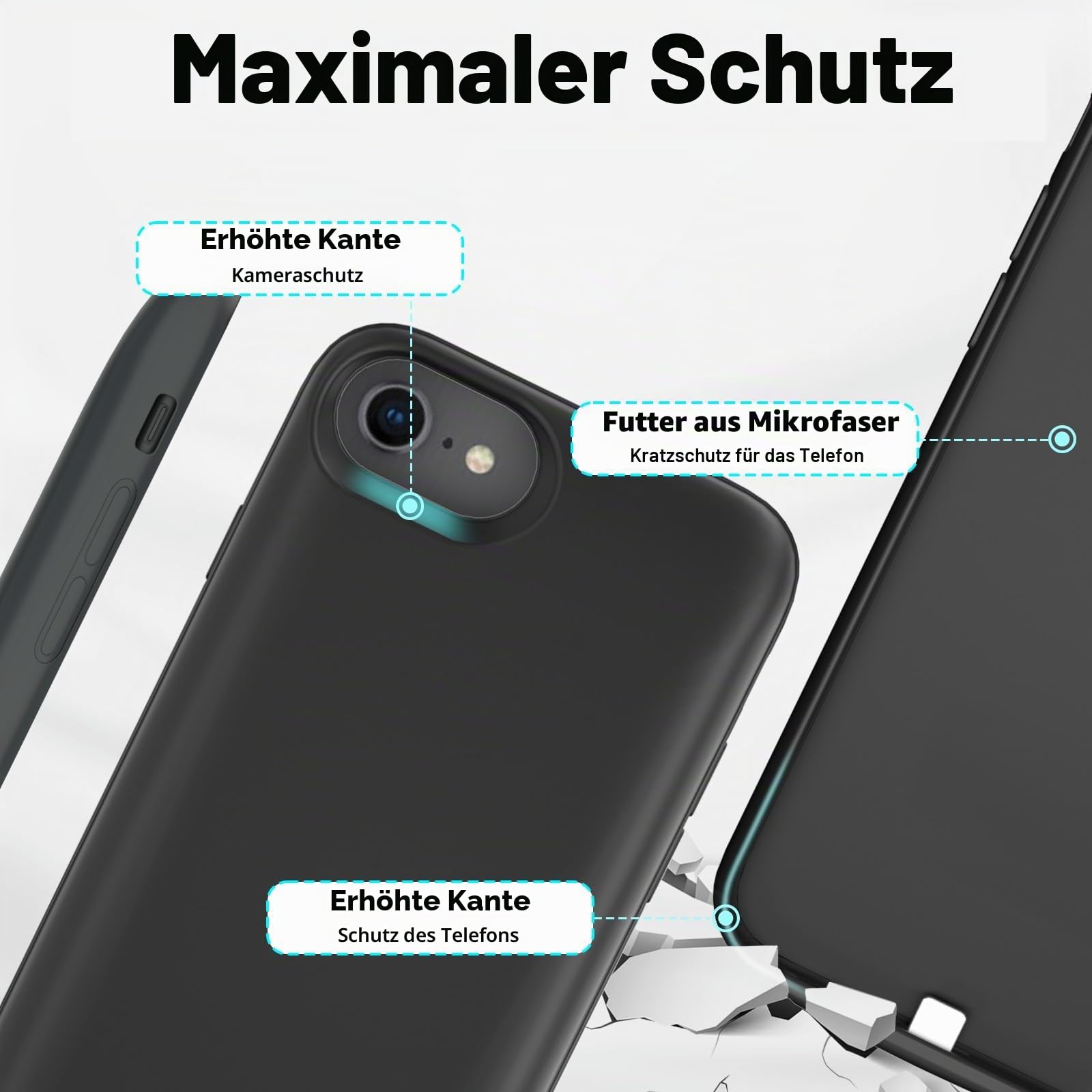 Akkuhülle für iPhone 8/7/6S/6/SE 2020(4.7") 8500mAh, Schlanke Wiederaufladbare Handy Ladegeräte Powerbank mit Standfuß, Erweiterte Ladehülle Tragbare Schutzhülle mit Akku hülle-Schwarz