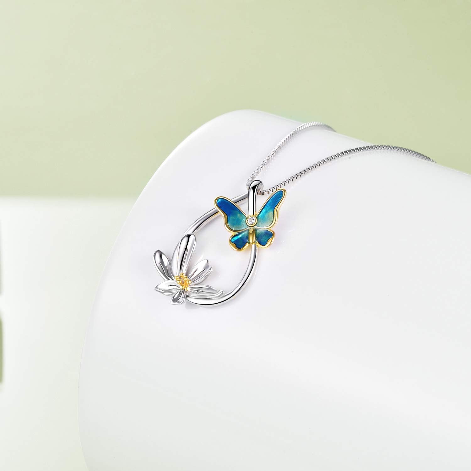 LUHE Butterfly Necklace Sterling Silver Teardrop Daisy Flower Butterfly Pendant Necklace Jewelry Birthday Anniversary Mothers Day Gifts for Women Teens Girlfriend Wife Her Mother Daughter - Image 4