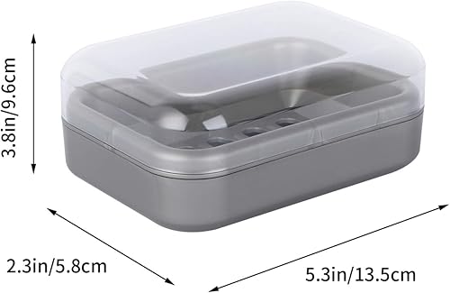Miniatura 3 de Cabilock Jabonera de plástico con tapa transparente, soporte para jabón de drenaje para baño y cocina (gris)