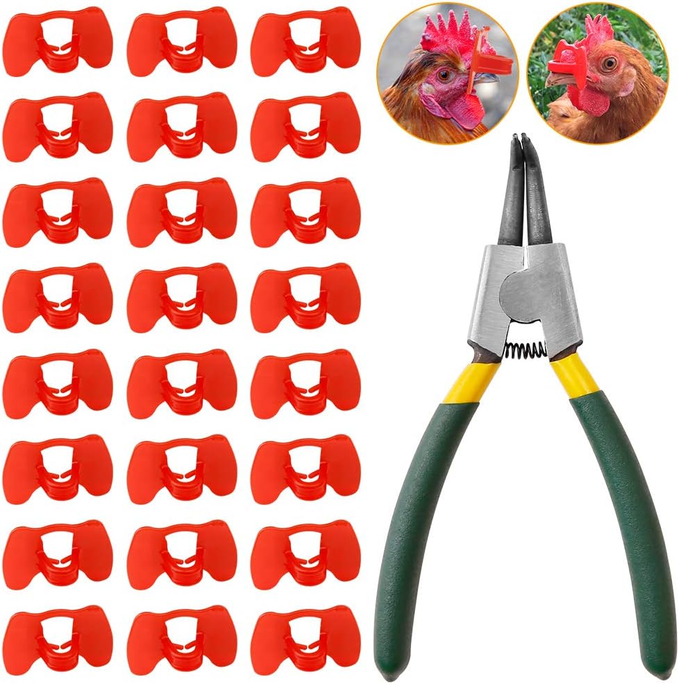 Aufind 101 Pieces Pinless Peepers with Pliers Set Chicken Glasses Poultry Blinders Chicken Spectacles Chicken Peepers Pheasant Anti-Pecking Eye Glasses Plier（Middle）