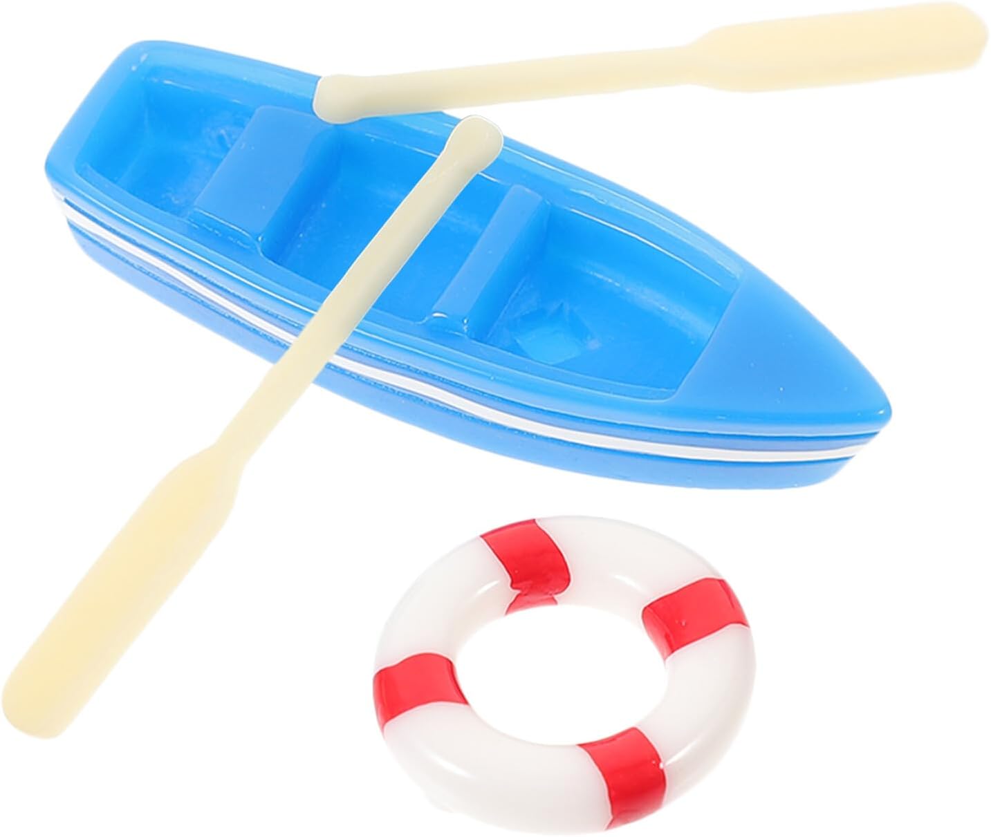 BESPORTBLE Miniature Succulent Plant Decor Set with Blue Boat, 2 Wooden Paddles and Red Lifebuoy, Micro Landscape Dollhouse Accessories for Garden and Beach Scenes