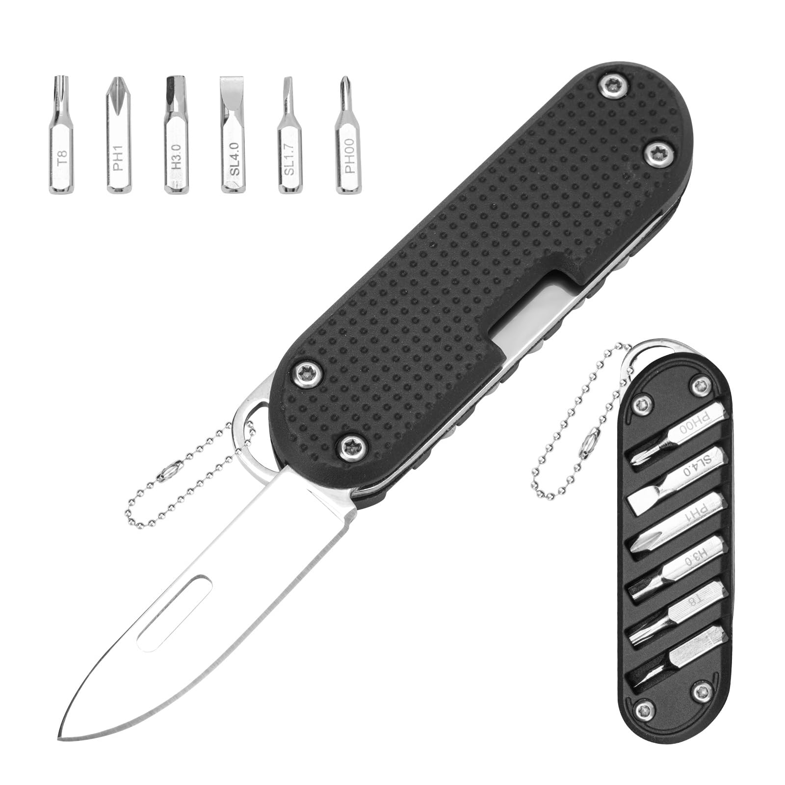 DRACHENADER UK Legal Small Folding Pocket Knife, Non-Locking Mini Multitool with 6 Screwdriver Bits, 420 Stainless Steel Blade, for Outdoor, Camping, DIY