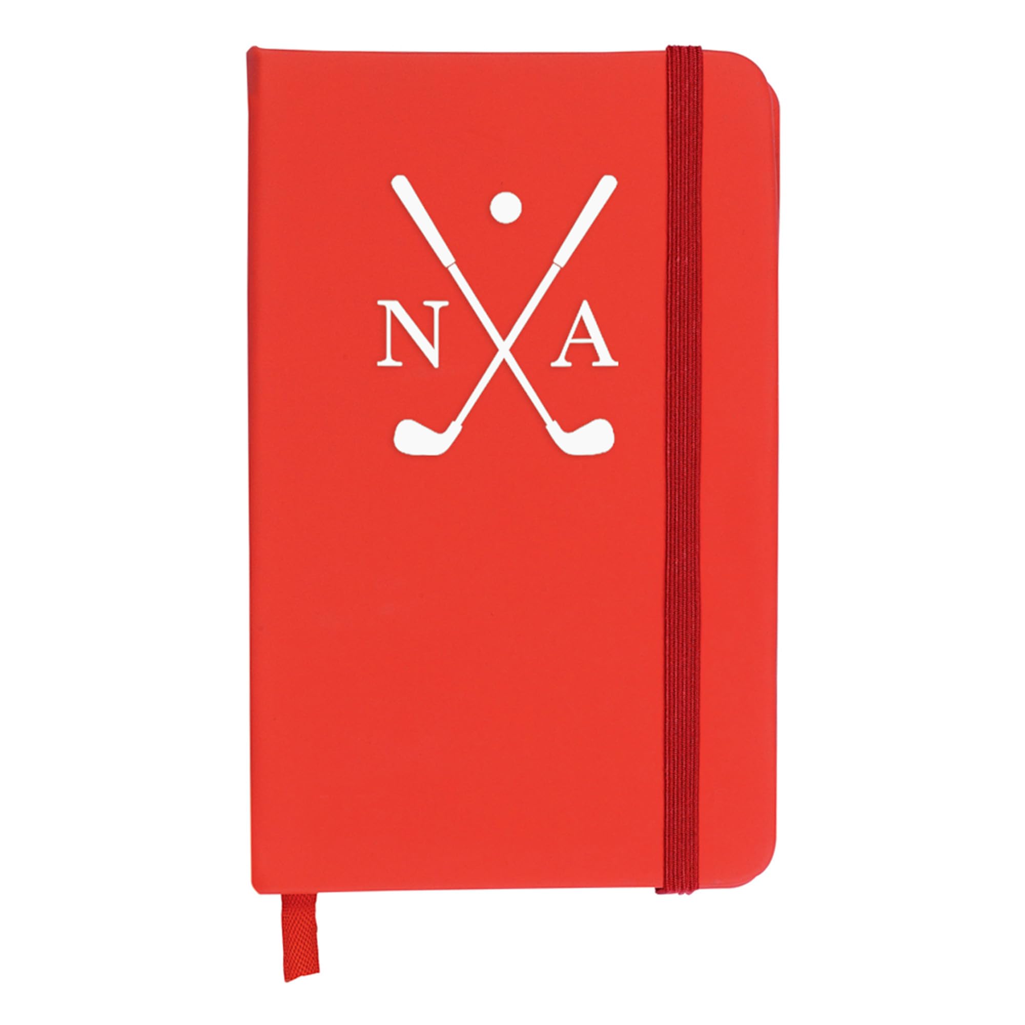 eBuyGB Personalised A6 Golf Notebook with Initials, Golf Tournament Gifts, Golf Score Book, Golf Tournament Prize, Lined Hardback Golf Club Journal Log (Red)