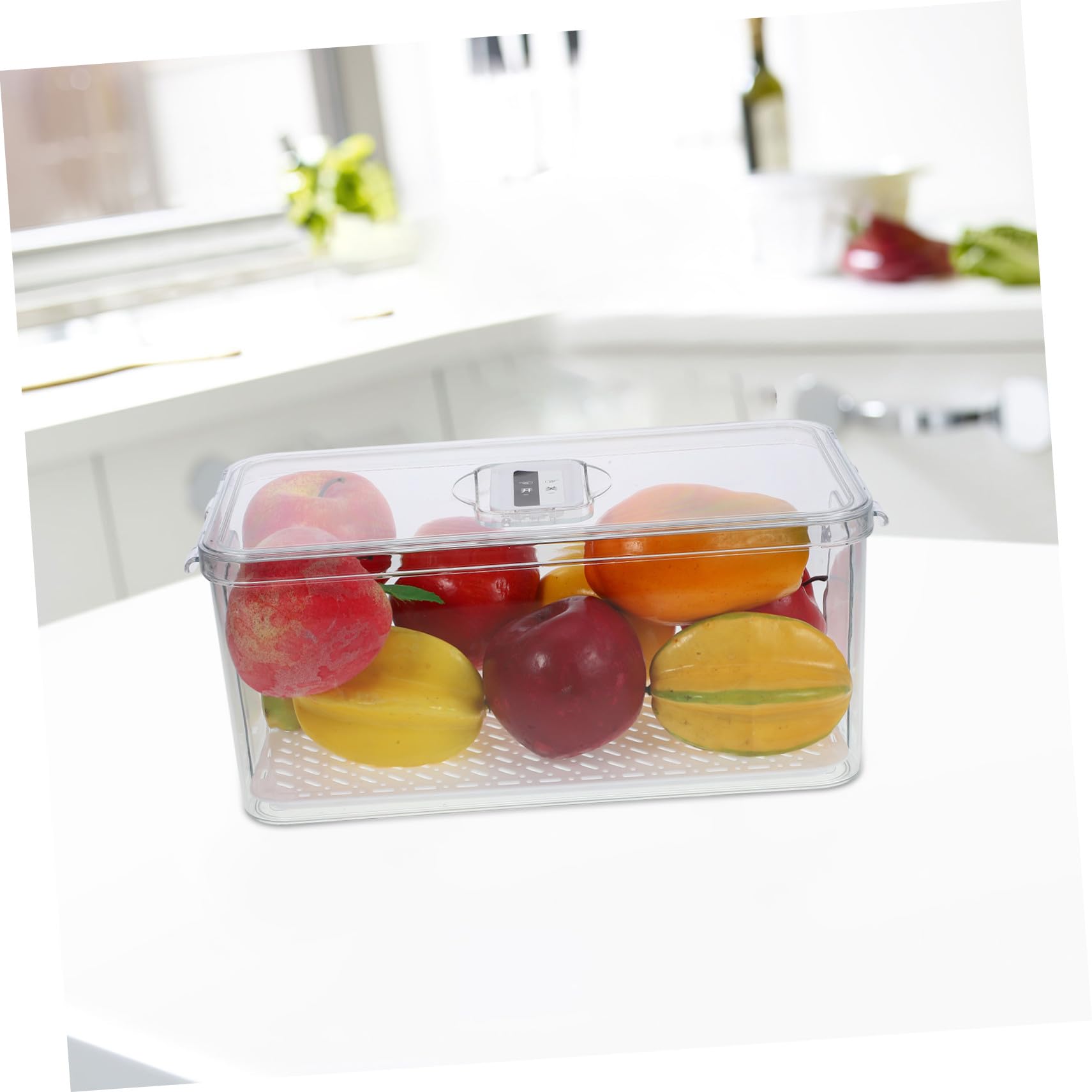 Hemobllo Caja De Almacenamiento Transparente Para Alimentos Con Placa De Drenaje Extraíble Para Refrigerador y Congelador Organizador De Frutas y Verduras
