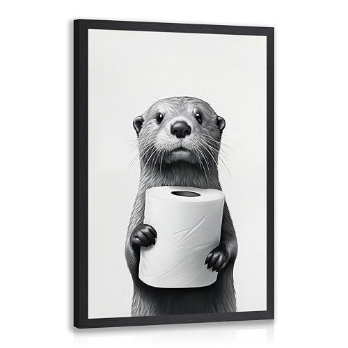 LLEEMPI Funny Otter Toilet Paper Bathroom Wall Art, 8x10 Wood