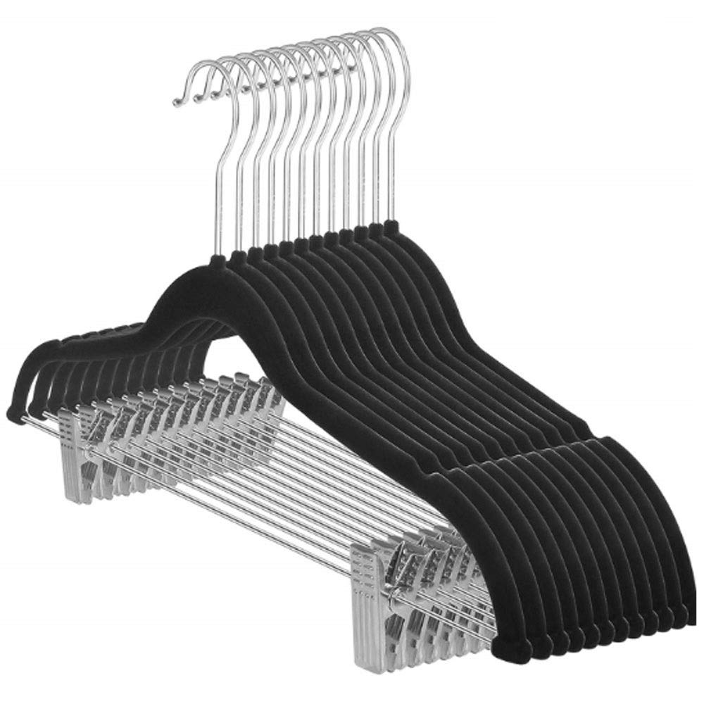 JINGYAN Standard Hangers Adult Pants Rack Flocking Hanger with Clip Non-Slip Clothing Store Shelf Drying Plastic