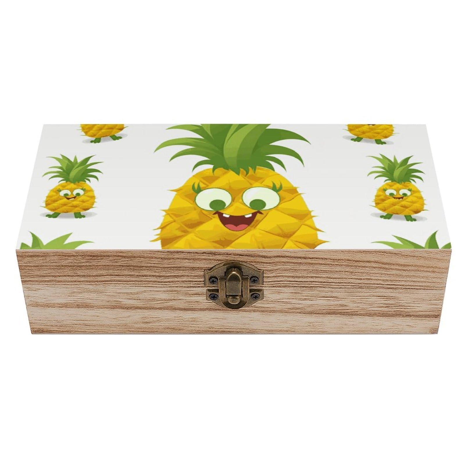 NONHAI Wooden Storage Box Pineapple Wood Gift Box with Hinged Lid Vintage Decorative Jewelry Boxes Memory Box for Jewelry Art Hobbies Home Storage Treasure Keepsake Gift 7.9''x3.9''x2.3''