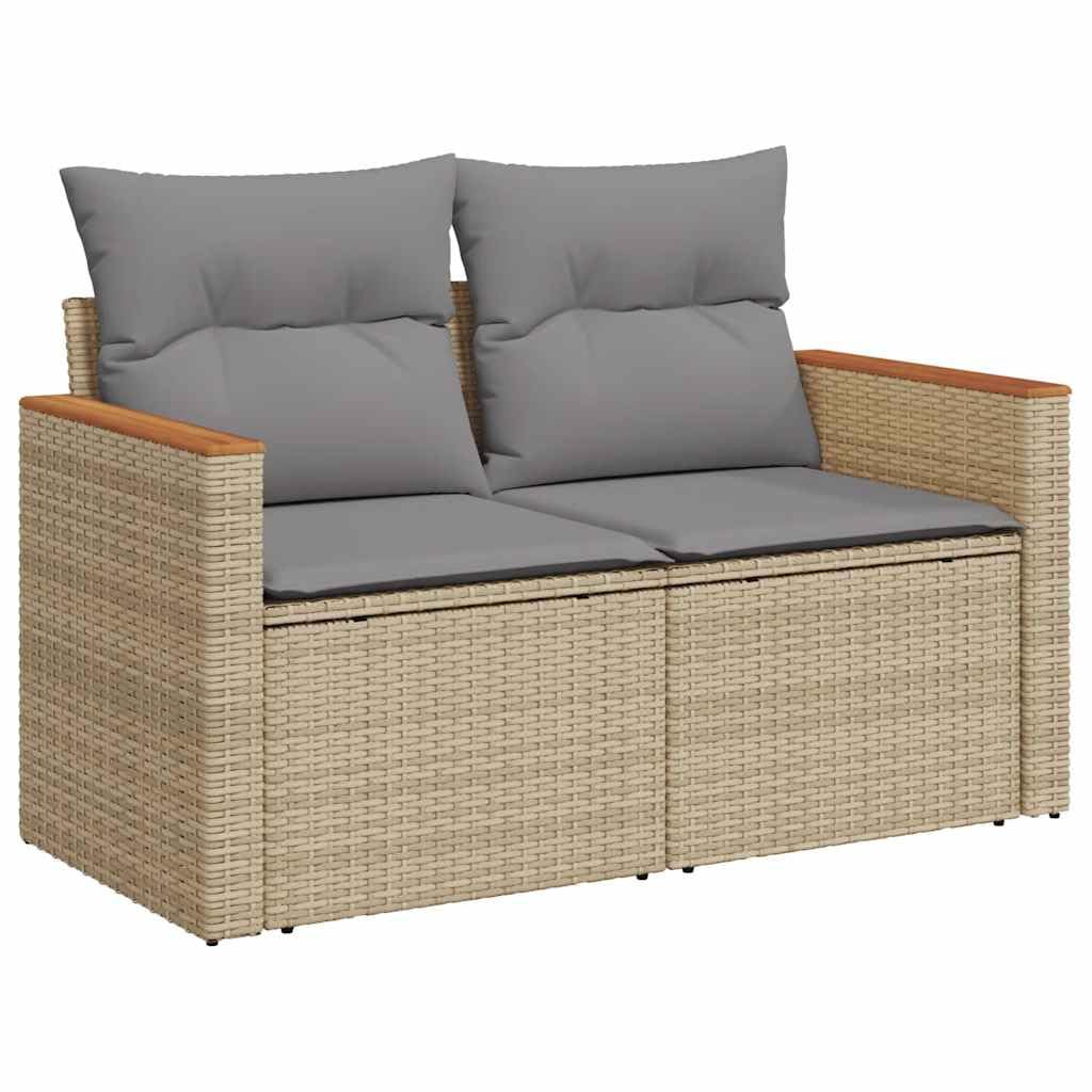 Divano da Giardino 2 Posti in Rattan PE Beige con Custodia | Panchina modulare con vano contenitore salvaspazio per terrazzo e giardino, dotata di morbidi cuscini sfoderabili.