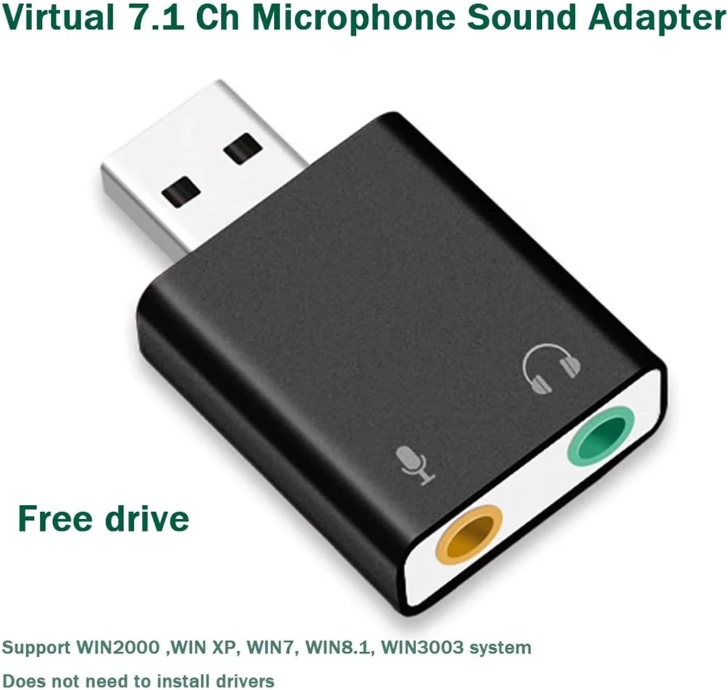 Portable USB Sound Card USB to 3.5mm Audio Interface Headphone Adapter External Soundcard for Mic Speaker Laptop PS4 Computer