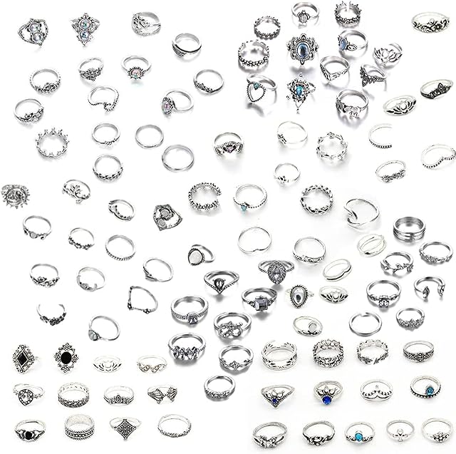 100 Pcs Ring Bohemian Knuckle Ring Sets Fashion Finger Vintage Stacking Rings for Women Girls Knuckle Midi Rings