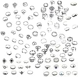 💝JUEGO DE ANILLOS VINTAGE: 100 piezas de anillos para nudillos en diferentes estilos, las múltiples formas de apilar lo hacen único cada día. Los diseños vintage y boho expresan mejor su personalidad y resaltan su belleza.