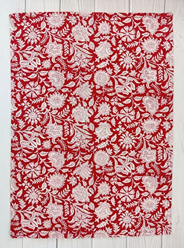 Craftbot 100% Cotton Decorative Kitchen Towels - Set Of 3 Dishcloths - 19 X 27 Inches - Red And White Floral Kitchen Towels - Absorbant Kitchen Dish For Dryng Dish - Indian Block Print Cute Tea Towel #TOP4