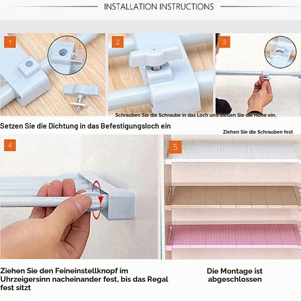 Verstellbare Schrankregal Edelstahl Erweiterbares Einlegeböden Regaltrenner Schrank Ohne Bohren Shelf Organizer DIY für Küche Bücherregal Kleiderschrank Badezimmer