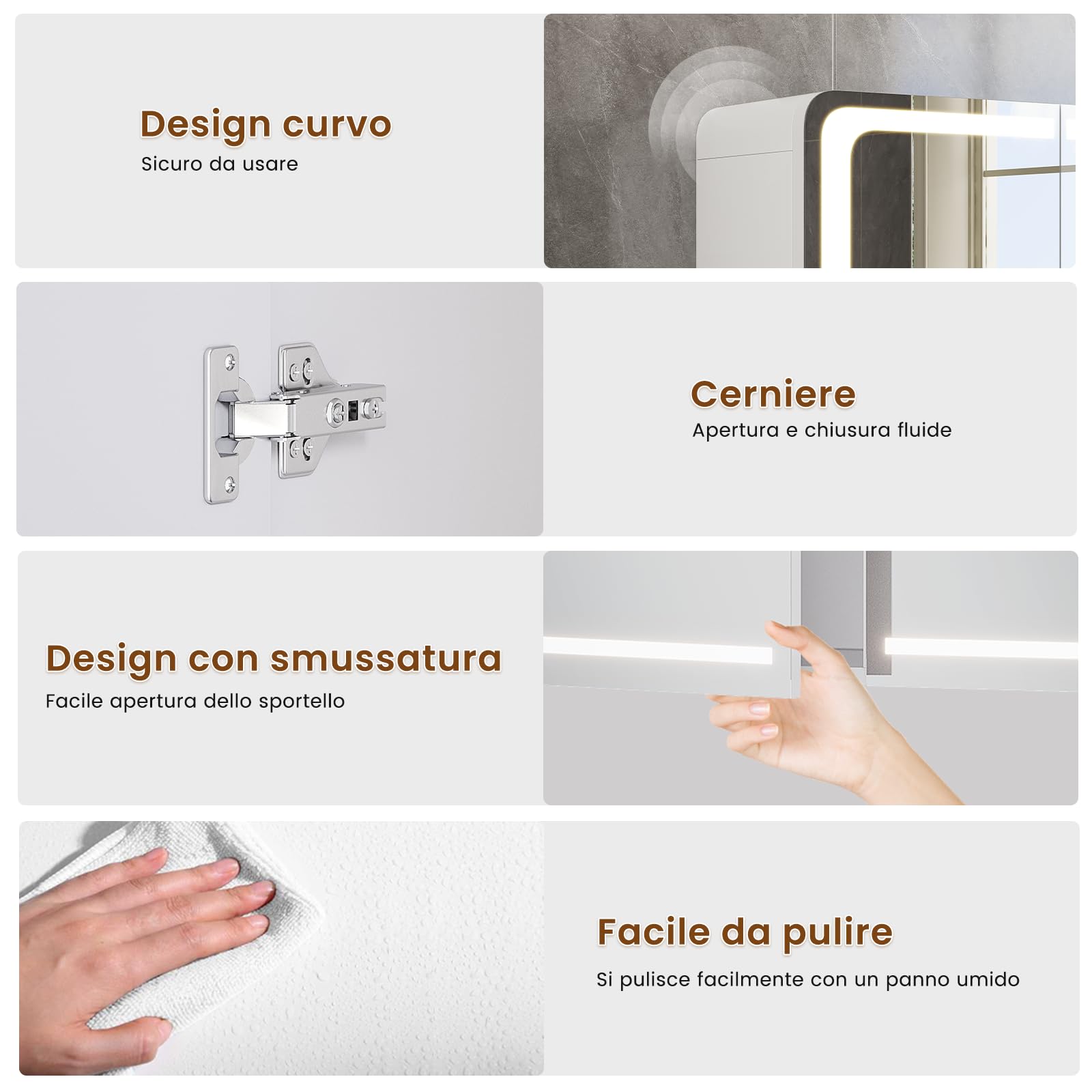 Specchio Bagno Contenitore 90x17x60 cm, Specchiera Bagno, Bianco | Illuminazione a LED a 3 colori, Ripiani Regolabili, Presa Elettrica, Specchio Grande HD Orientabile, Pulsante Touch, 3 Ante