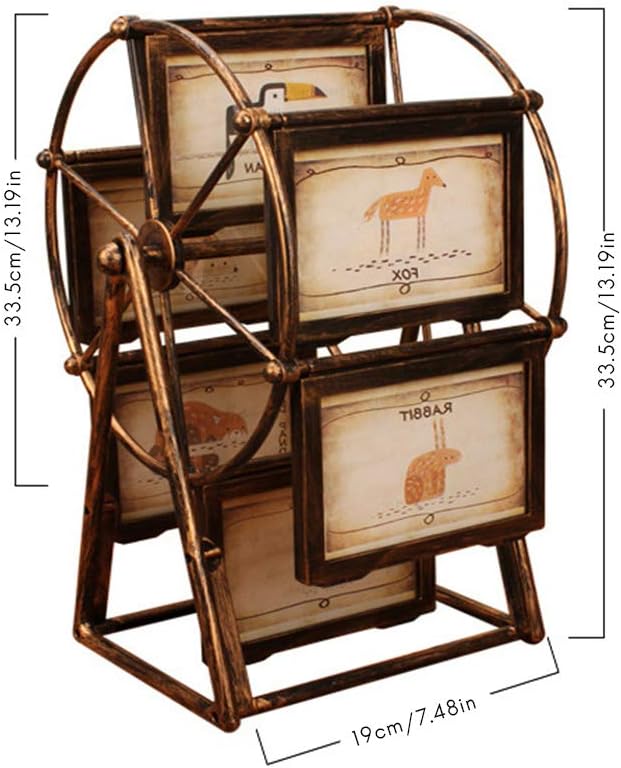 Rotatable Photo Frame, Retro Vintage Family Photo Frames DIY Ferris Wheel Rotatable Windmill Plastic Picture Frame Shows for 12 Photos Home D¨¦cor Christmas Birthday Gifts (As Shown)