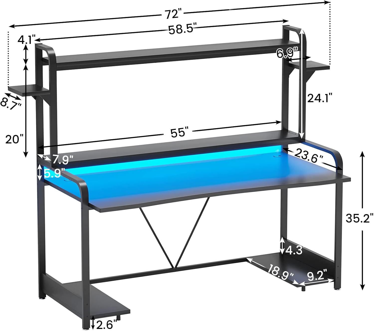 Buy SEDETA Gaming Desk, 55 Computer Desk with Shelves, LED Lights