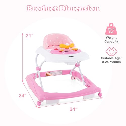 Miniatura 5 de INFANS Andador plegable para bebé, 3 en 1 para niños pequeños, con bandeja de música extraíble, altura ajustable, cojín de asiento lavable para