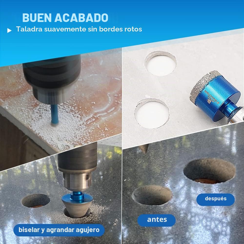 Broca de Diamante 6/8/10/20/25/32/35/50mm - BRSCHNITT Juego de brocas de diamante 35mm Brocas Chaflán Biselado Para Cerámica, Granito, Porcelana, Azulejos, Gres fino（9 piezas）