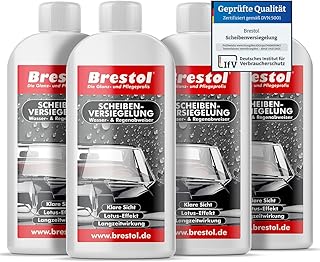 Brestol® Scheibenversiegelung 4X 250 ml - Regenabweiser Wasserabweiser Abperleffekt Abperl-Effekt Nano - Der unsichtbare Scheibenwischer - Rain-Repellent Glasversiegelung Lotuseffekt