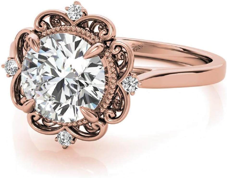 1CT-4CT Antique Halo Engagement Ring for Women Design Wedding Bridal Ring Set Christmas Gifts 925 Silver/Solid Gold Moissanite (Ring, Main Stone : 2.5 CT, Rose, Round Cut)