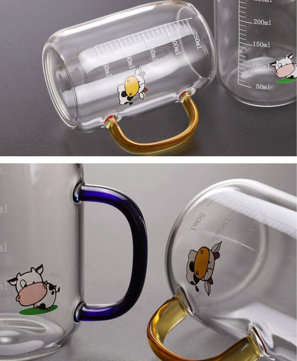 Misurino in vetro, misurino in vetro borosilicato resistente al calore con coperchi e manico, misure in once, tazze e millilitri, per misurare liquidi e secchi(250ml
