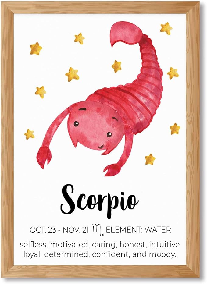 Framed Scorpio Zodiac Sign Canvas Print Art Cute Wall Art Painting Pictures Minimalist Aesthetic Art Print Home Decor Wall Decoration for Living Room Bedroom (Wood Framed,12L x16W)