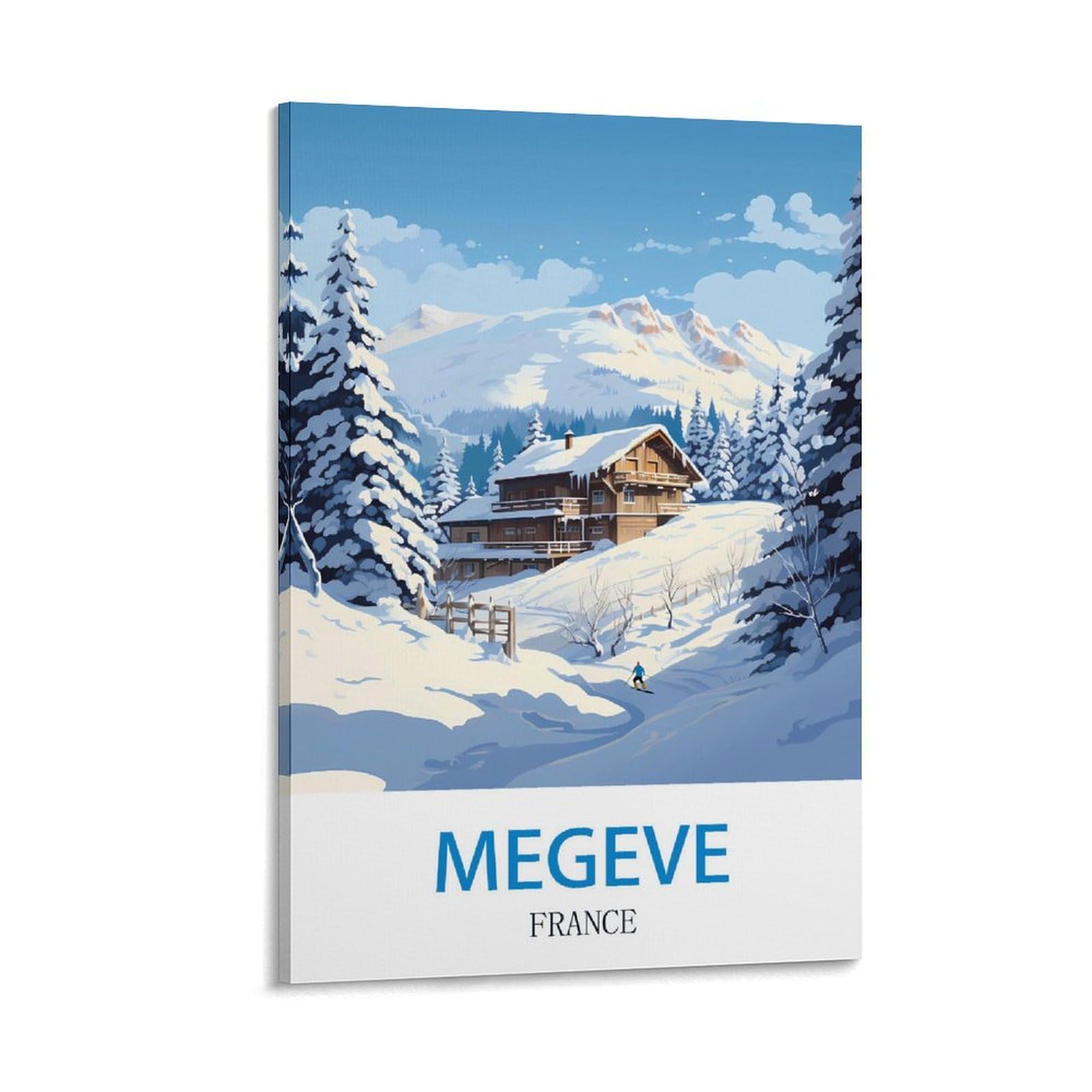 Ndoud Frame-Style Megeve France Vintage Travel Posters Ski 16X24inch(40X60cm) Wall Art Picture Print Canvas Painting For Living Room Home Decor