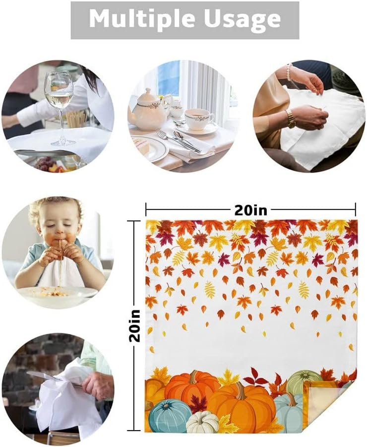 Thanksgiving Fall Maple Leaf Cloth Napkins Set Banquet Wedding Decor Restaurant Supplies Table(6pcs)