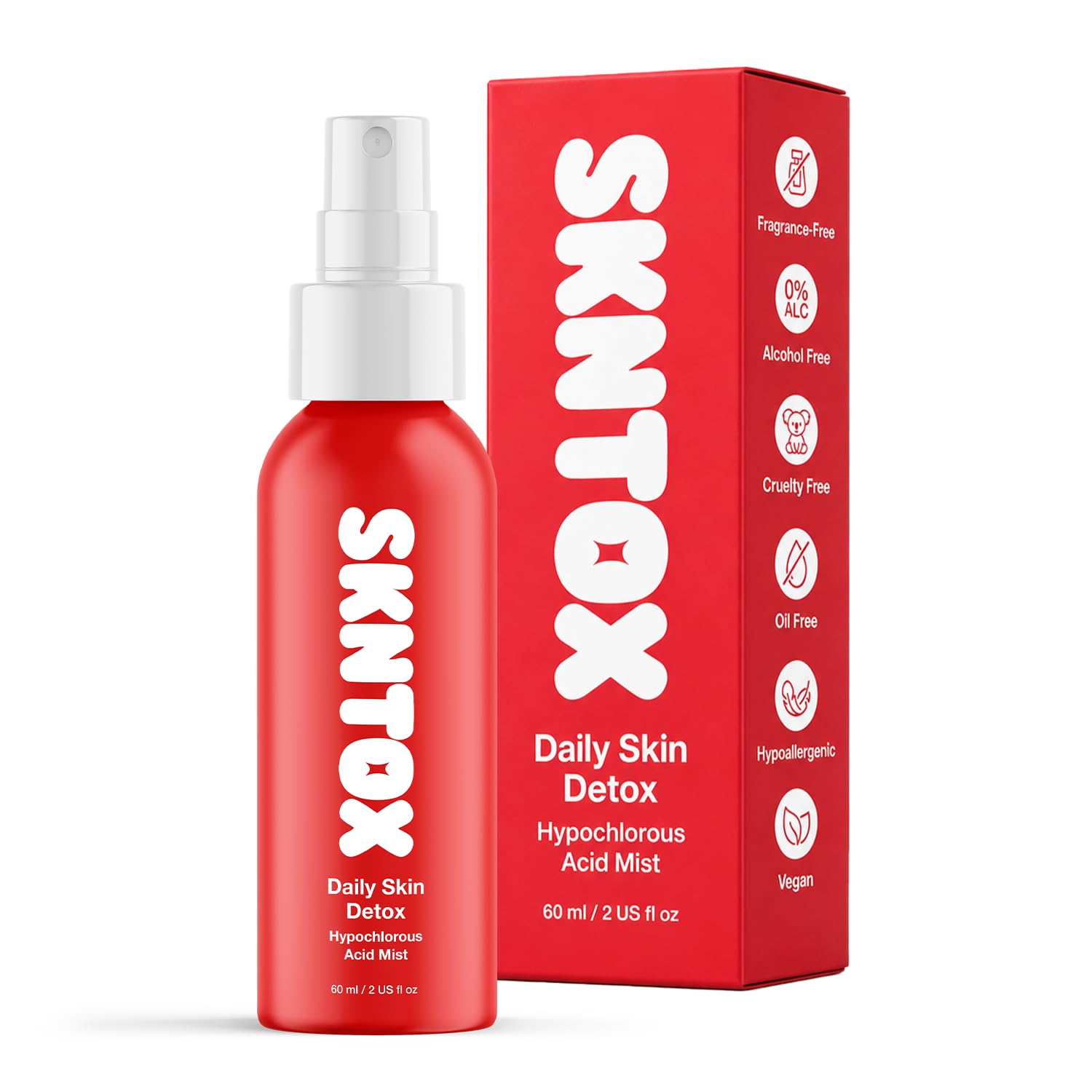 SKNTOX Hypochlorous Acid Spray for Face & Skin, Facial Cleanser | 2 Fl Oz | Max Strength, Hypoallergenic, Sensitive & Redness-Prone Skin, Fragrance-Free, Only 3-Ingredients, Made in USA