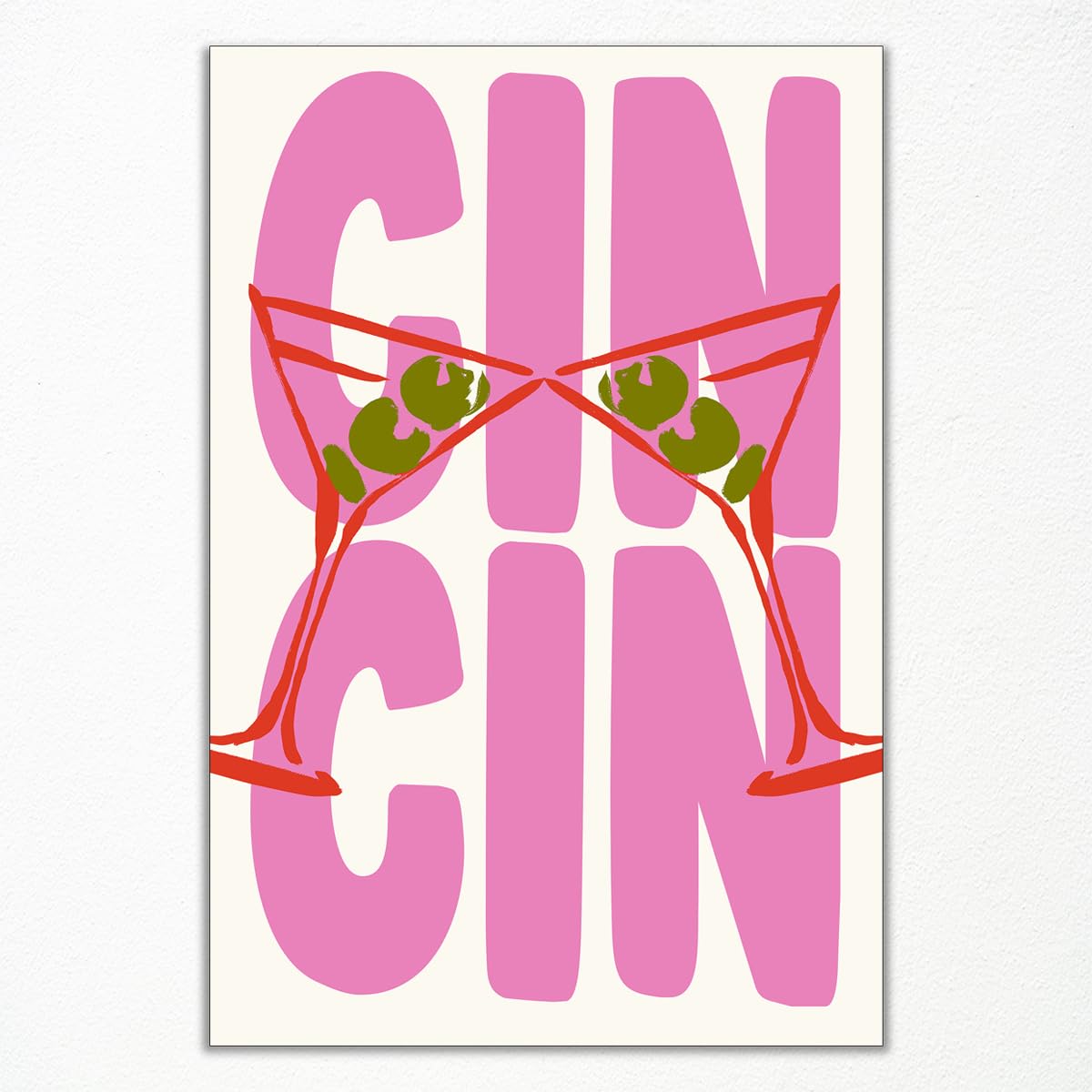 Xianyojafa Glasses 04 Trendy Cin Cin Wall Art, Funky Martini Cheers Poster, Pink Cocktail Print, Preppy Coquette Bar Cart Art Print Canvas, Vintage Drink Poster For Kitchen Bar Cart Wall Decor 12X16in Unframed