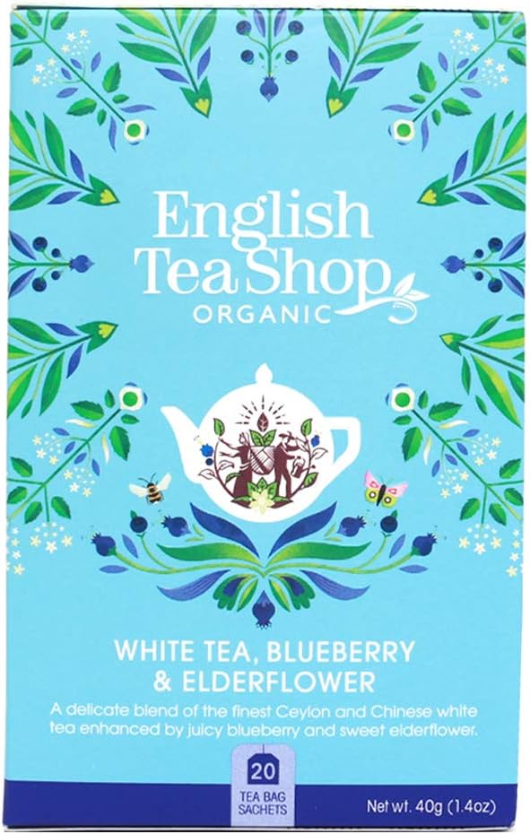 English Tea Shop Organic White Tea Blueberry & Elderflower - 20 Sachet Tea Bags (3 packs, 60 Sachet Tea Bags)