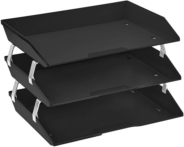 Acrimet Facility 3 Tier Letter Tray A4 Side Load Plastic Desktop File Organizer (Black Color)