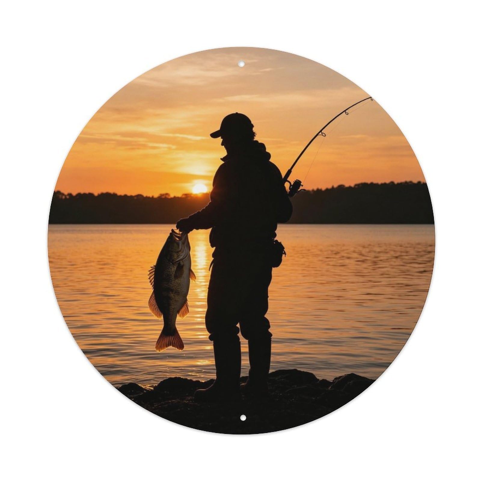 Bass Fishing At Sunset Lake Metal Tin Sign Plaque
