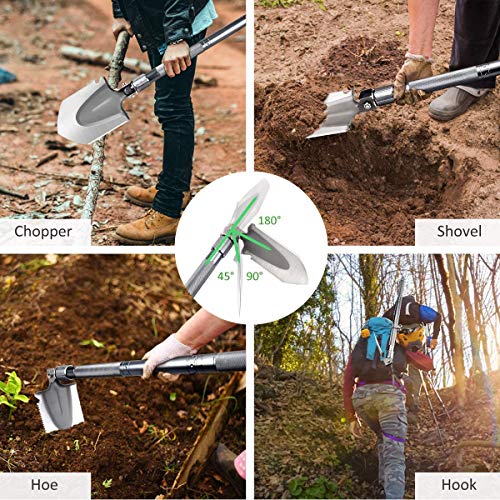 Survival Shovel Multitool , Mosfiata Camping Folding Shovels, 16 In 1 Military Shovel With 17.7-29.9Inch Lengthened Handle And Adjustable Non-Slip Aluminum Tube For Camping Car Hiking Garden Etc. #TOP2