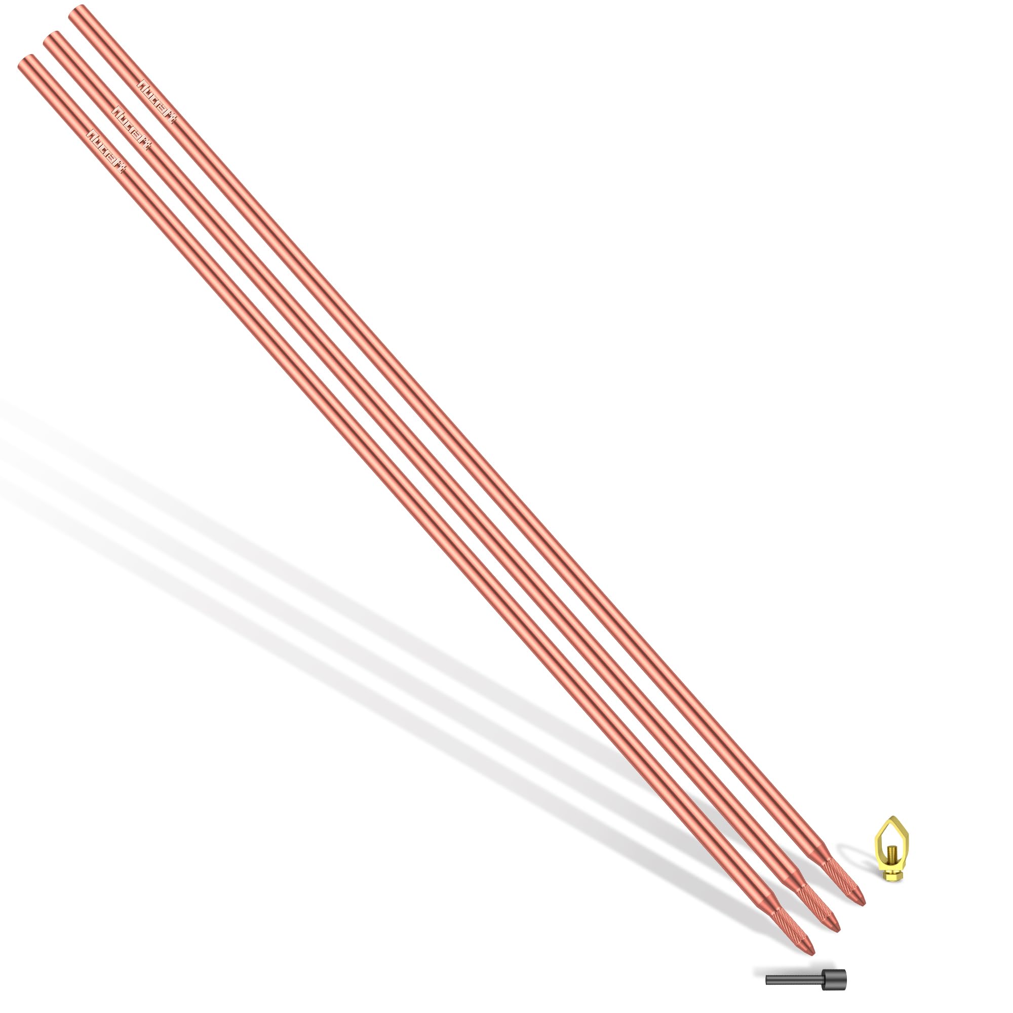 Nucraft Tiefenerder Erder Erdung Staberder Ø14.2/Ø17.2mm Kohlenstoffstahl，0.2MM Rotkupfer Beschichtung mit Klemme 1,0m 3,0m 4,0m Zusammensetzung SET