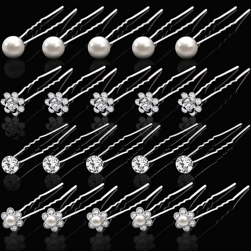 Staila 12 Pcs Wedding Hair Pins For Bridal | Elegant Silver Rhinestone Pearl Hair Clips, Stylish Shape Hair Accessories For Brides, Bridesmaids, Women, And Girls