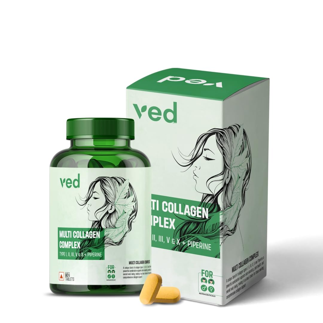 VEDayu Hydrolyzed Multi Collagen |Peptide with all 5 Types of Collagen Including TYPE I, II, III, V & X Collagen Powder | For Optimal Joint Health, Radiant Skin, Lustrous Hair, and Strong Nails | For Men & Women (90 Tablets)