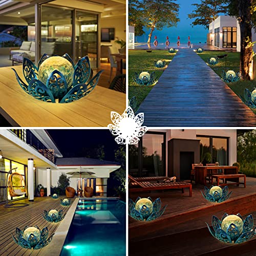 Afirst Solar Lights Outdoor, Lotus Lamp Garden Decor Metal Crackle Glass Solar Lantern Decorative Waterproof Tabletop Landscape Path Light Led Table Light For Patio,Lawn,Walkway,Tabletop,Pathway #TOP4