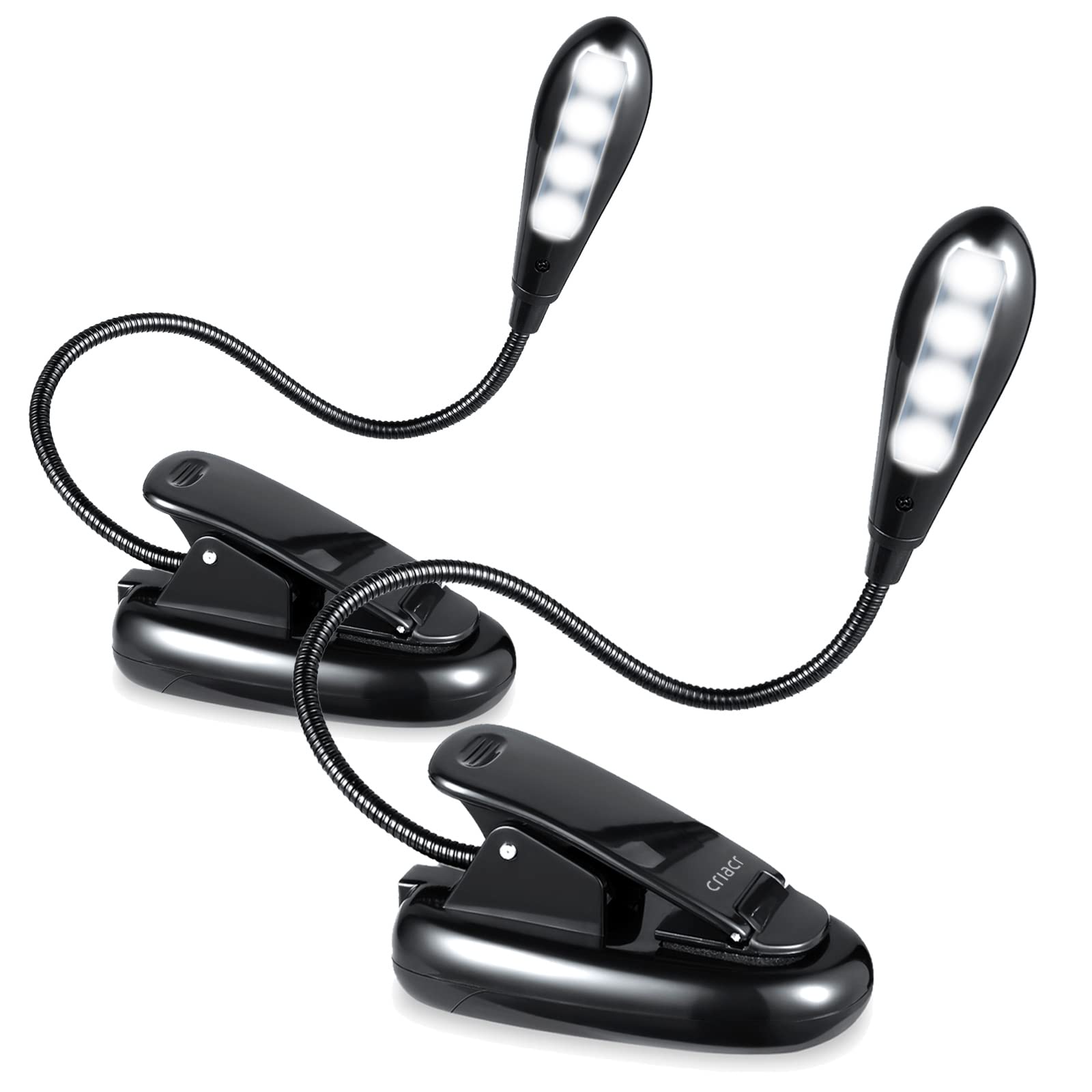 【2 PACK】Criacr Reading Light, Portable Eye Protect Book Light, 4 LED Battery Operated Table Reading Lamp, Touch Sensitive Bedside Clip on Reading Light with Flexible Neck and Soft Light, for Kids, Bed