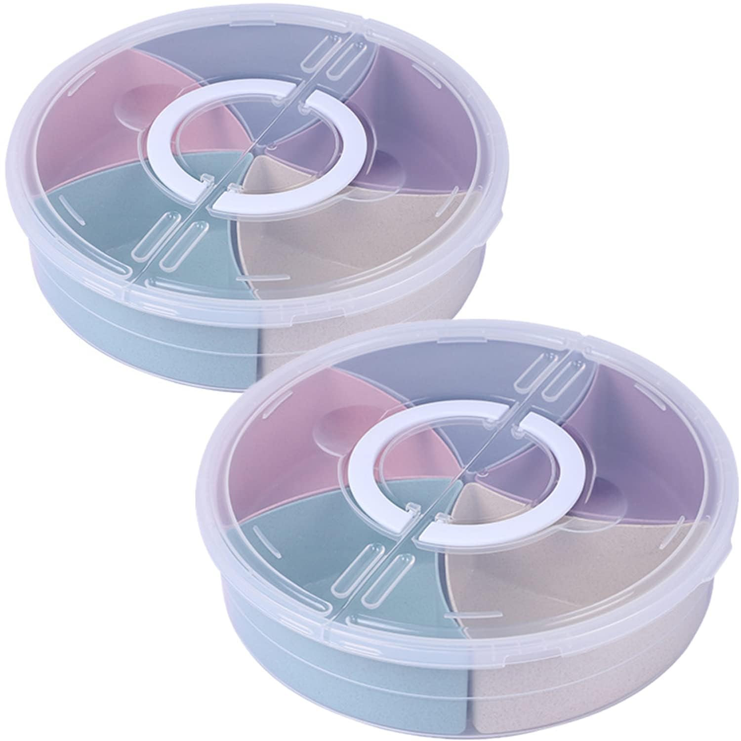 Set Ciotoline Portasnack Con Coperchio - 2 Scomparti Separati, Vassoio Con Manico, Per Noci, Frutta Secca E Caramelle - Foto 11