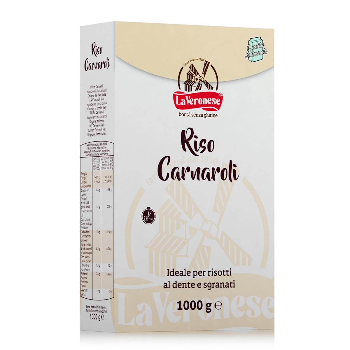 La Veronese Carnaroli Rice - Gluten Free, Ideal per Risotti, Versatile per molte altre ricette - 1000 g