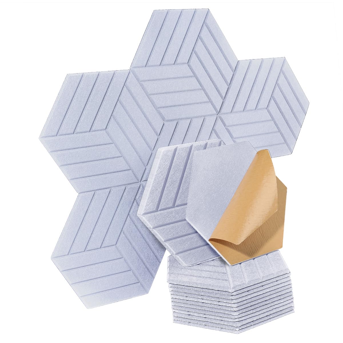 EDJUNLERE 24 Pack Hexagon Acoustic Panels Beveled Edge Sound Proof Foam Panels, Soundproofing Material Sound Proofing Padding for Wall, Acoustic Treatment for Studio, Home and Office (silver gray)