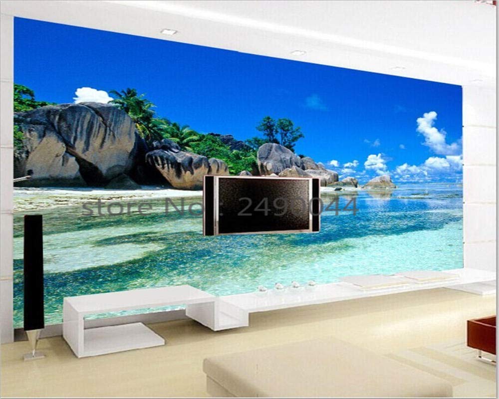 Papier peint mural 3D océan et plage 250x175 cm pour décoration salon