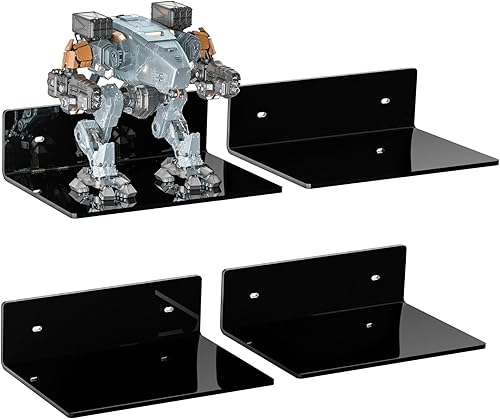 Estantes de pared negros de 9 pulgadas, paquete de 4 repisas acrílicas para montaje en pared, estante de pared acrílico para figuras Funko Pop,