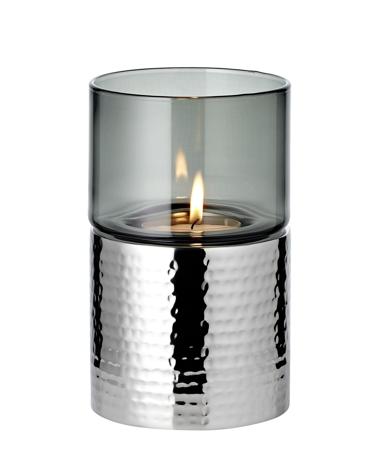 EDZARD Cosmo Tealight Holder Height 18cm Silver Hammered Stainless Steel Mirror Polished