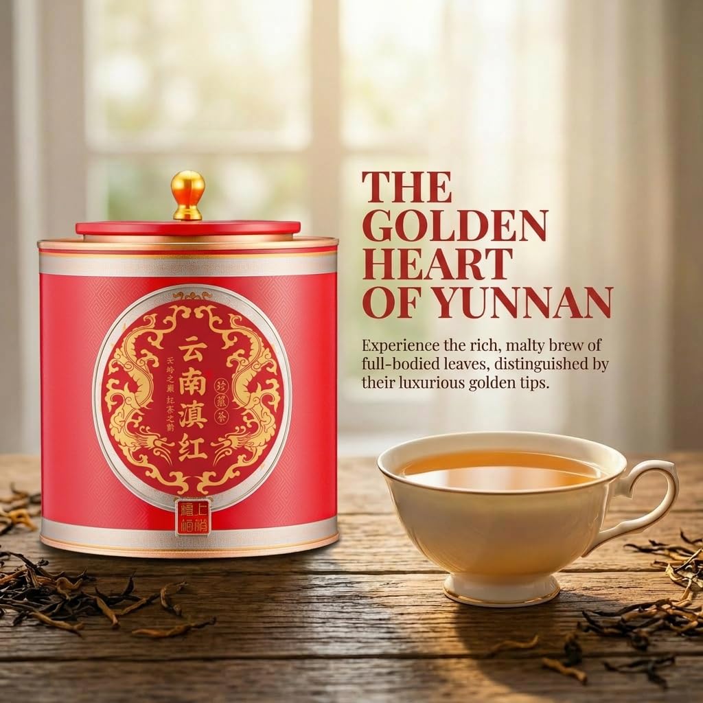 Tè Nero Yunnan Dianhong Di Grado 1 | Albero Antico Di Alta Montagna, Aroma Floreale, Tè in Foglie Sciolte 200g * 2/14,11oz | Tè Sano