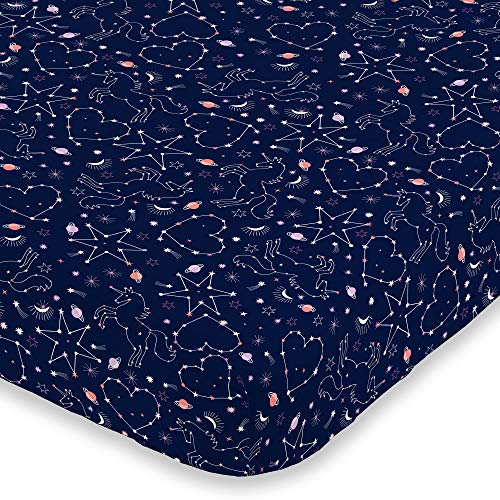 Drap-housse berceau licorne céleste bleu marine et lavande pour lit bébé