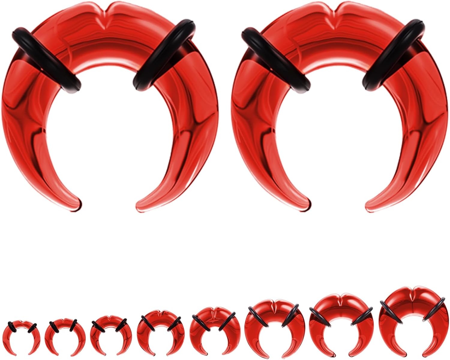 ZS 1 Pair Glass Septum Stretching Kit Set - C Shape Pincher Tapers with O-Rings & Grooved, 6G to 5/8" Buffalo Septum Retainers Rings for Nose Ear Piercing Jewelry